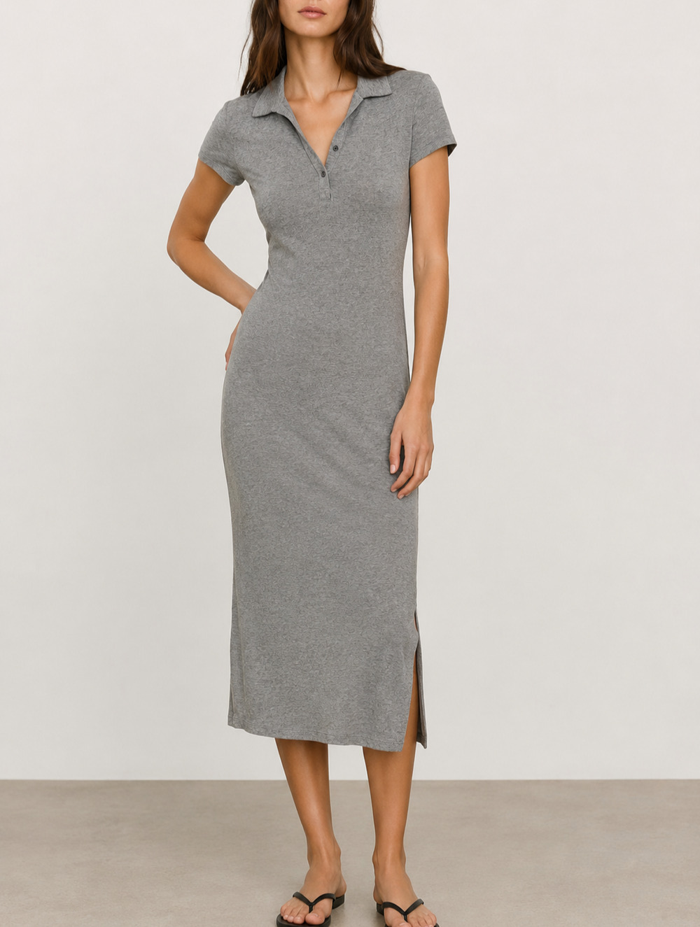 James Perse Polo Shirt Dress Size XS / 0 Gray Stretch Jersey Minimalist Casual